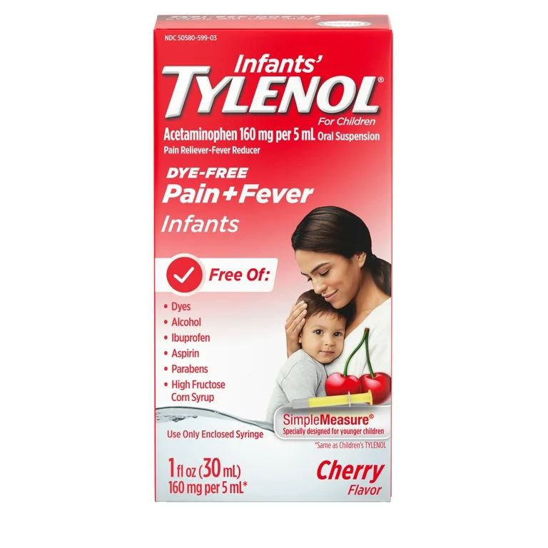 Infants' Tylenol Acetaminophen Medicine, Dye-Free Cherry, 1 fl. oz - Walmart.com | Walmart (US)