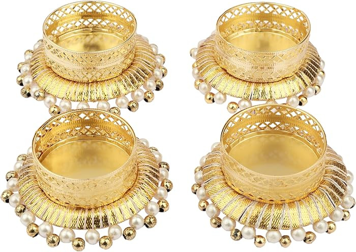 Set of 4 Pearl Moti Design T Light Holder Candle Stand Tealight T-Light Holders for Indian Tradit... | Amazon (US)
