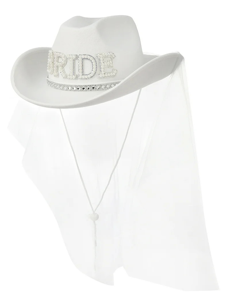 Bride Cowgirl Hat with Veil, Adult, White, 1 piece by Trimmings | Walmart (US)