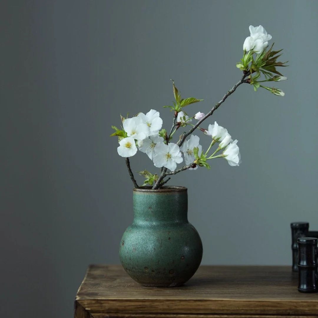 Retro Dark Green Ceramic Vase For Flowers, Hand Thrown Flower Vase, Ceramic Small Vase for Kungfu... | Etsy (AU)