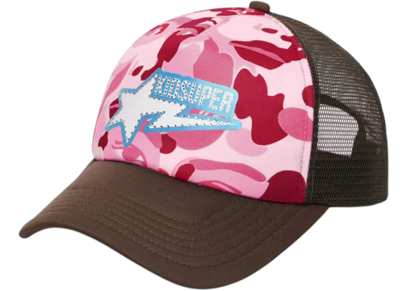 BAPE x KidSuper Sta Logo Rhinestone Trucker CapPink | StockX