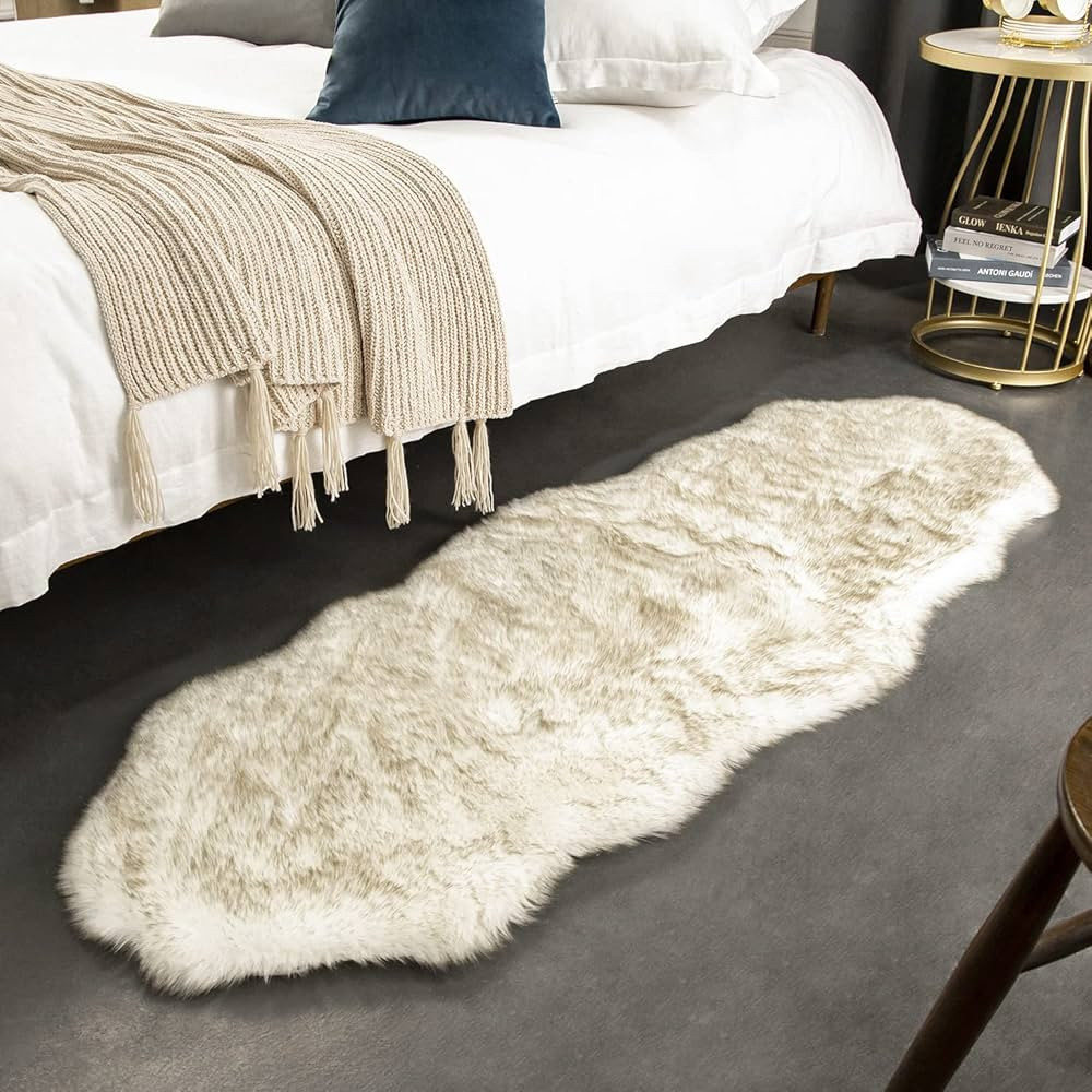 Ashler HOME DECO Ultra Soft Faux Fox Fur Rug White Brown Fluffy Area Rug, Carpets Fluffy Rug Chai... | Amazon (US)