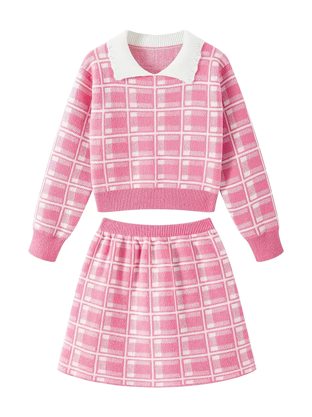 Girls Cute Elegant Plaid Knit Sweater & Skirt Set For Autumn And Winter | Temu Affiliate Program