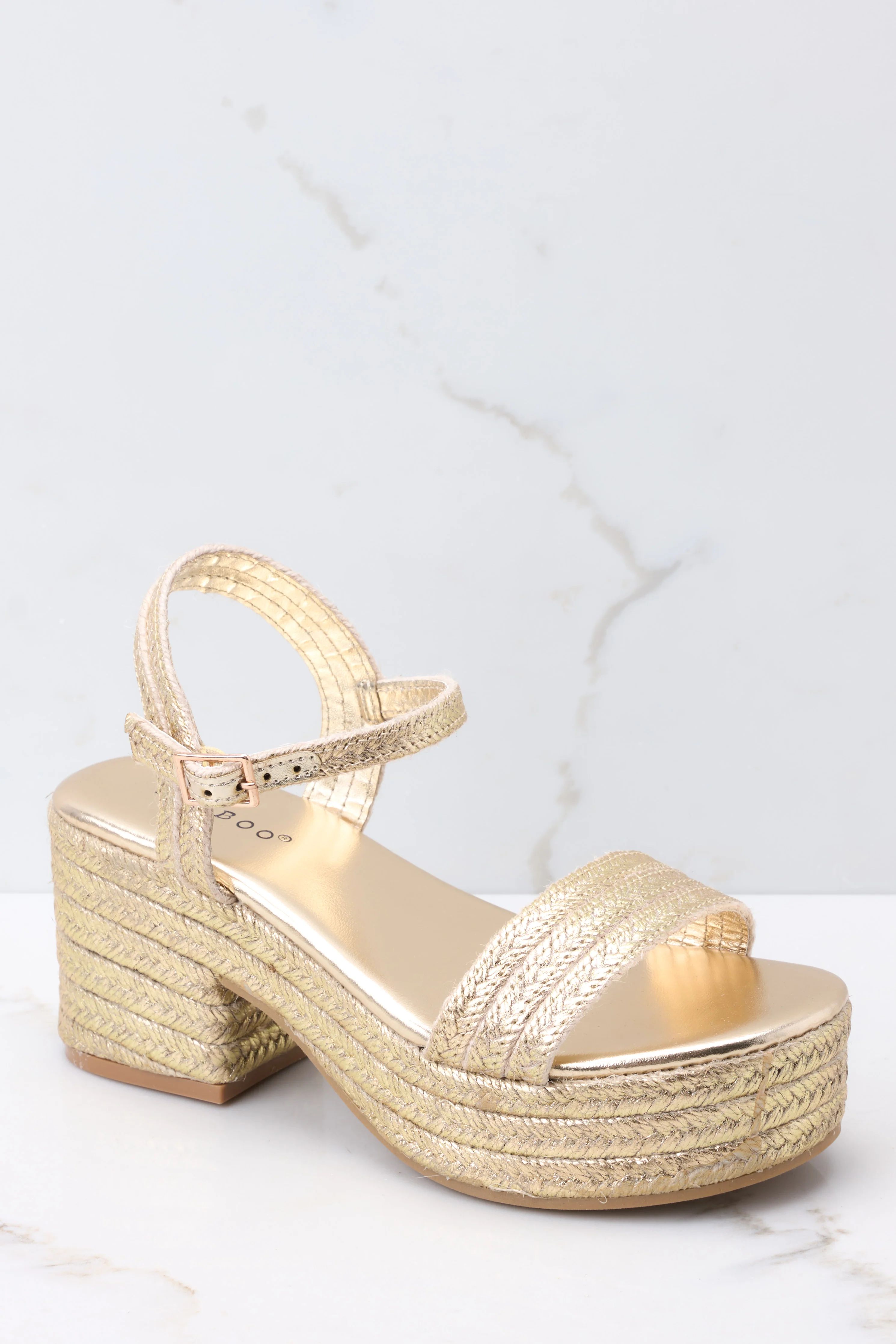 The World Is Wide Gold Sandals | Red Dress 