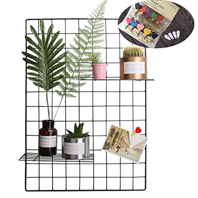 Grid Photo Wall(Set of 2), Pulatree Grid Panel Decorative Iron Rack Clip Photograph Wall Hanging Pic | Amazon (US)