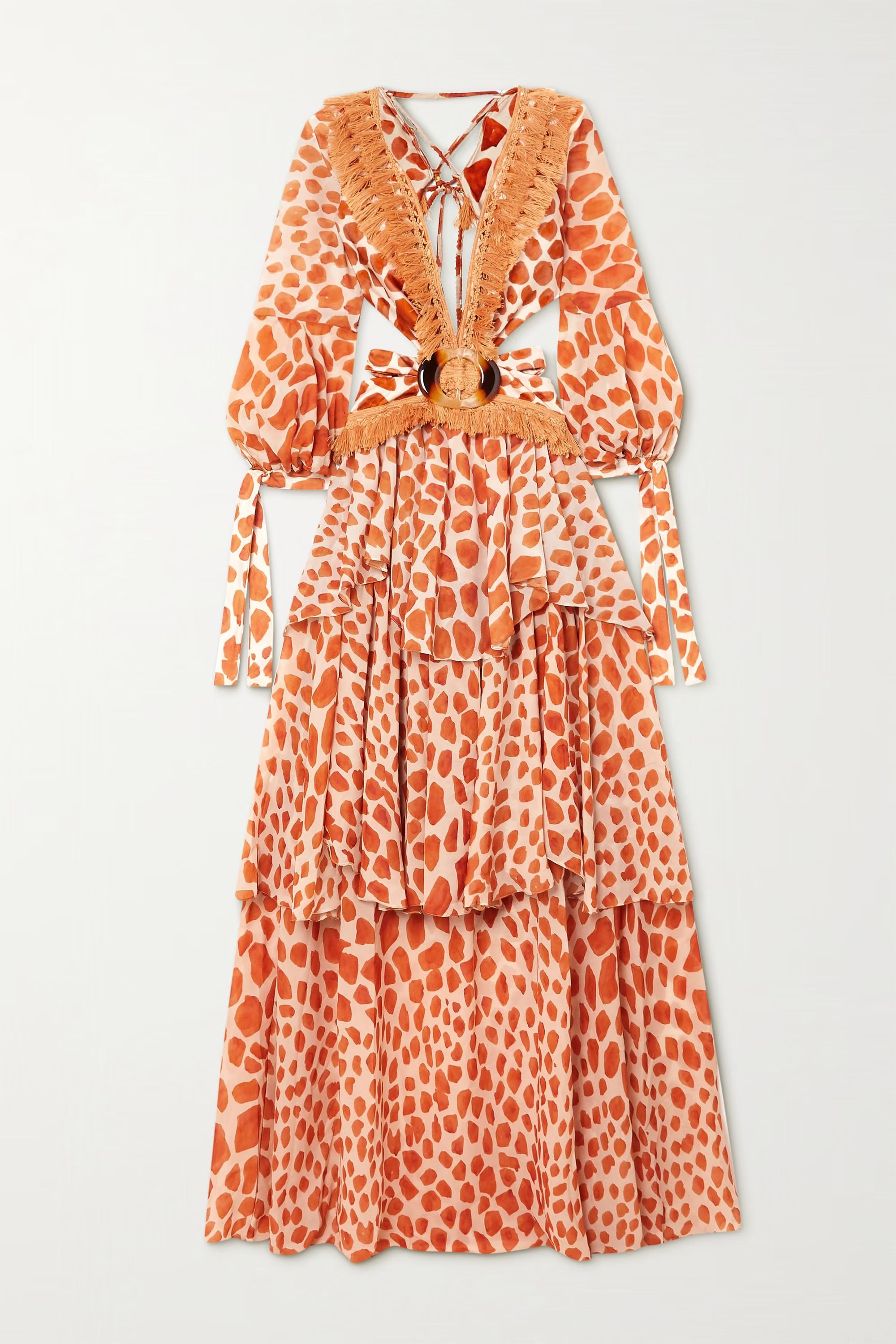 Margot cutout fringed printed chiffon and stretch-jersey maxi dress | NET-A-PORTER (US)