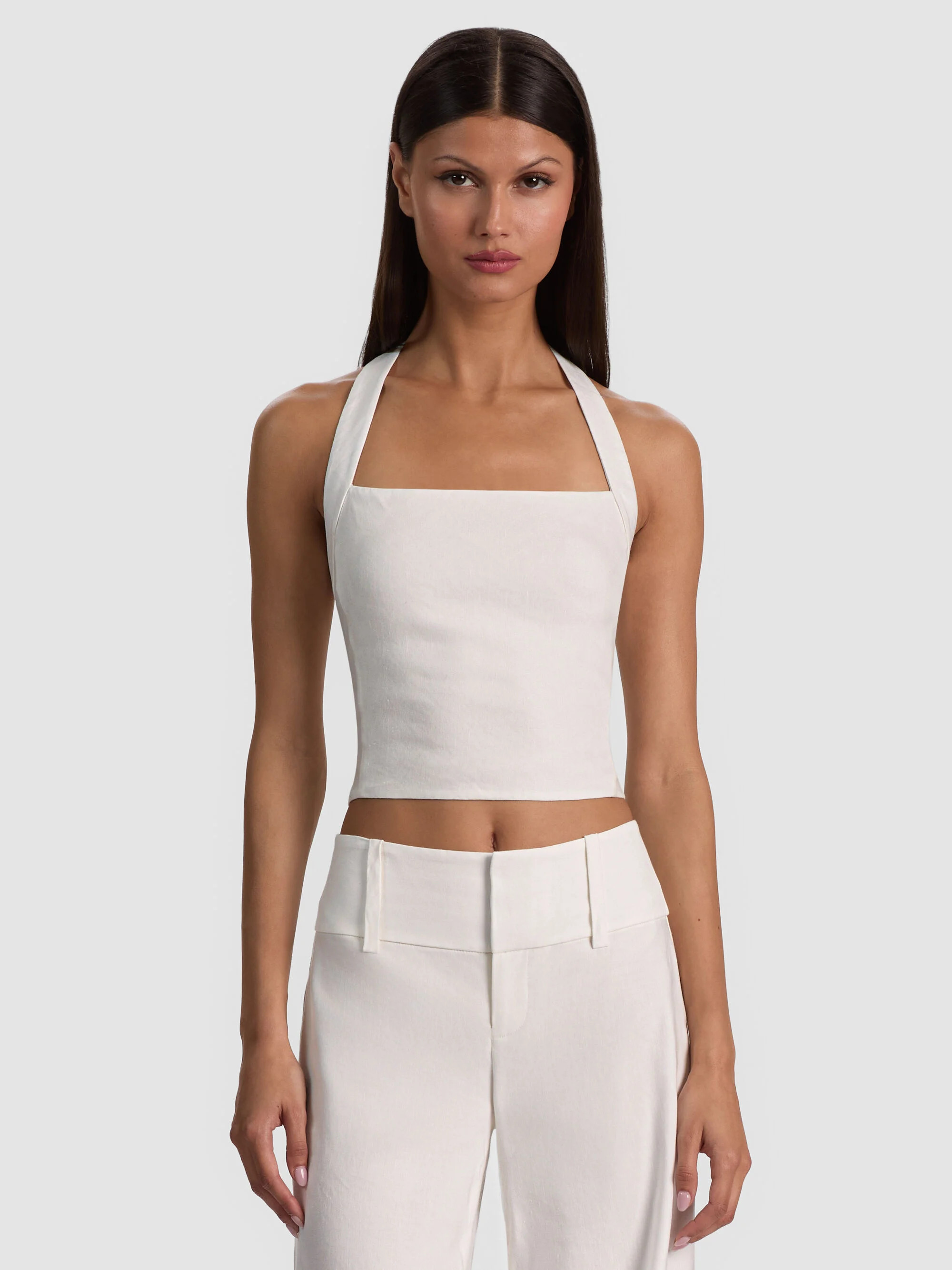 FIONA LINEN HALTER TOP | Alice + Olivia