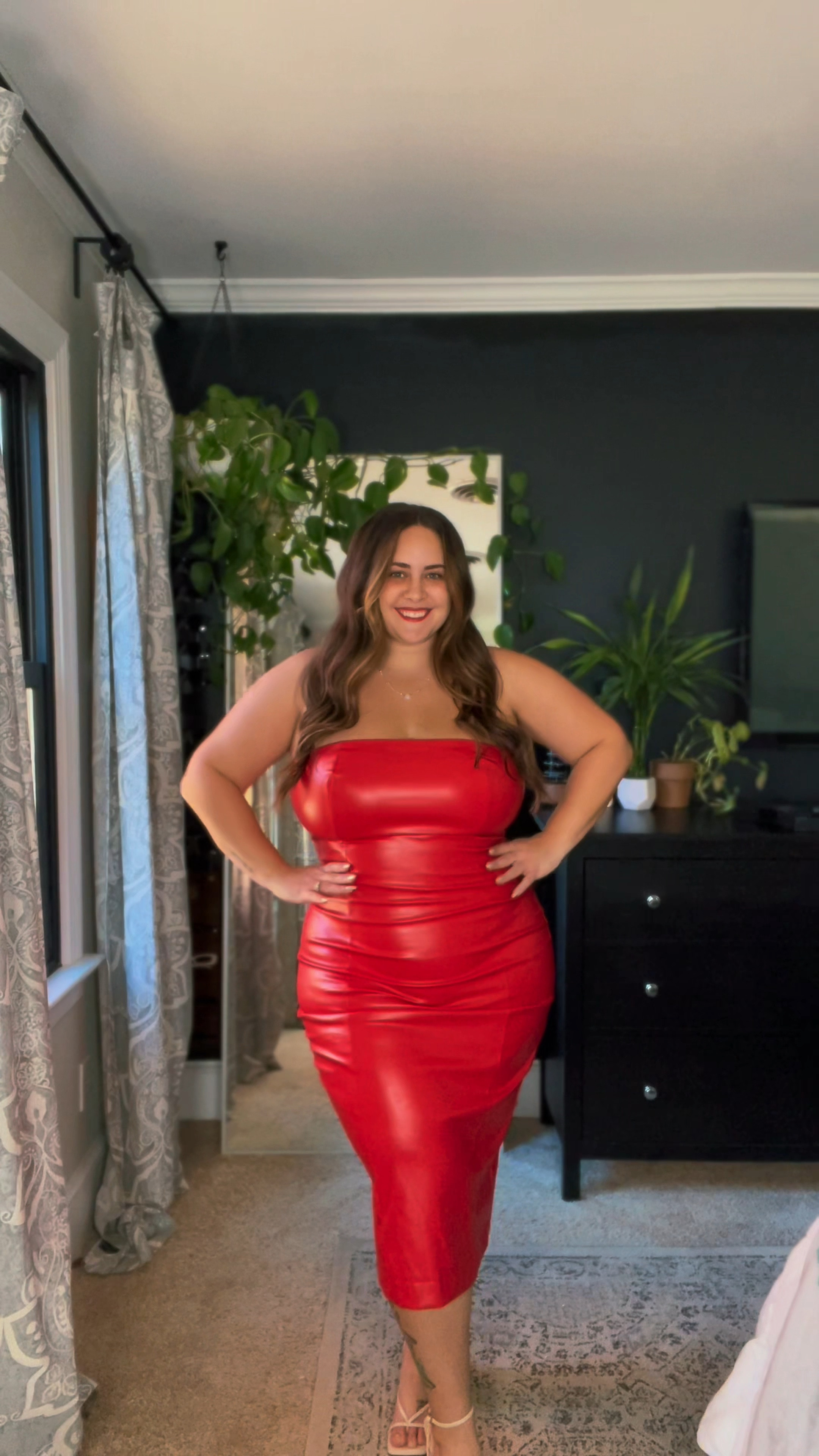 Red faux leather strapless dress for Christmas! 

#size14 #holidayoutfits #ltkcurves #christmasparty

#LTKmidsize #LTKHoliday #LTKSeasonal