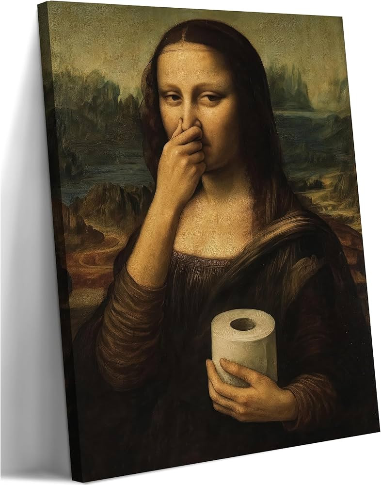 Funny Mona Lisa Bathroom Canvas Wall Art Humor Amusing Toilet Art Pinching Nose Wall Decor Celebr... | Amazon (US)