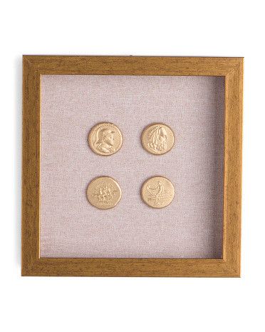 9x9in 4pc Gold Resin Coin With Linen And Gold Frame | TJ Maxx