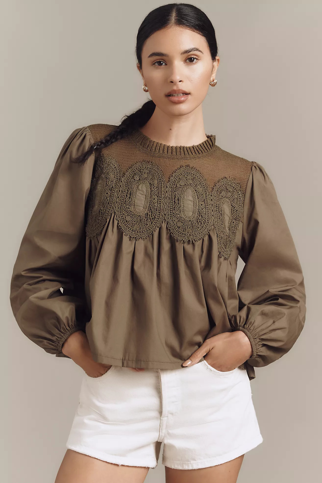 The Iris Long-Sleeve Lace Poplin Blouse by En Elly | Anthropologie (US)