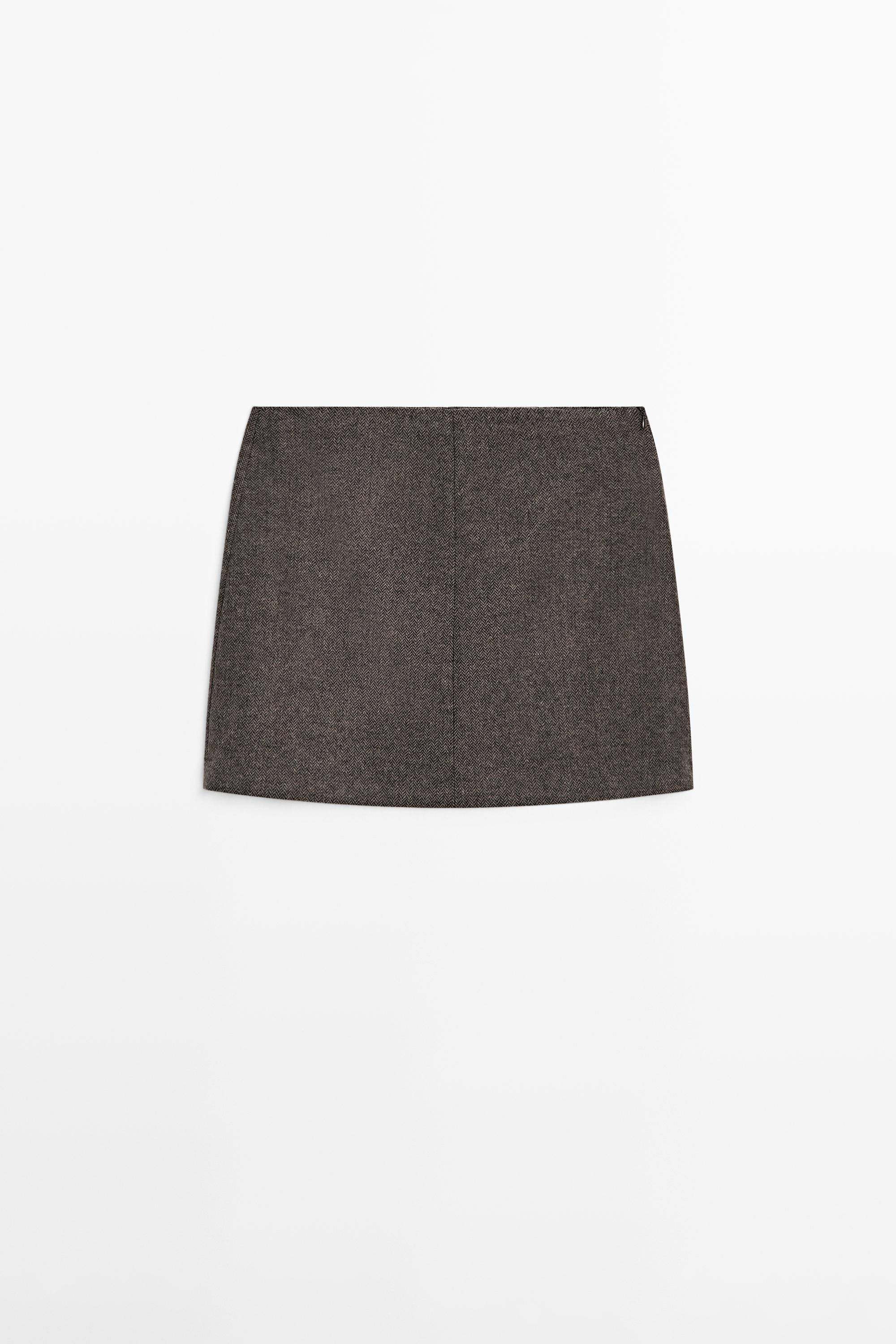 Wool blend mini skirt - Chocolate | Massimo Dutti UK