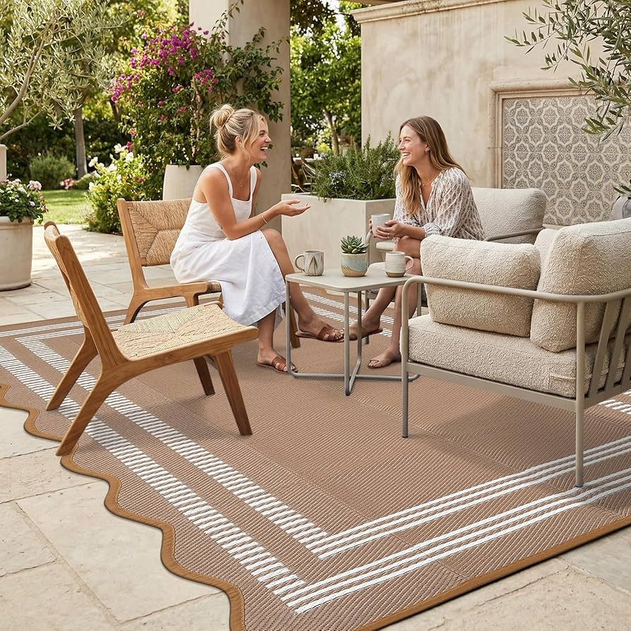 Garvee Waterproof Outdoor Rug 5x8, Scalloped Geometric Foldable Plastic Straw Patio Camping Rug, ... | Amazon (US)