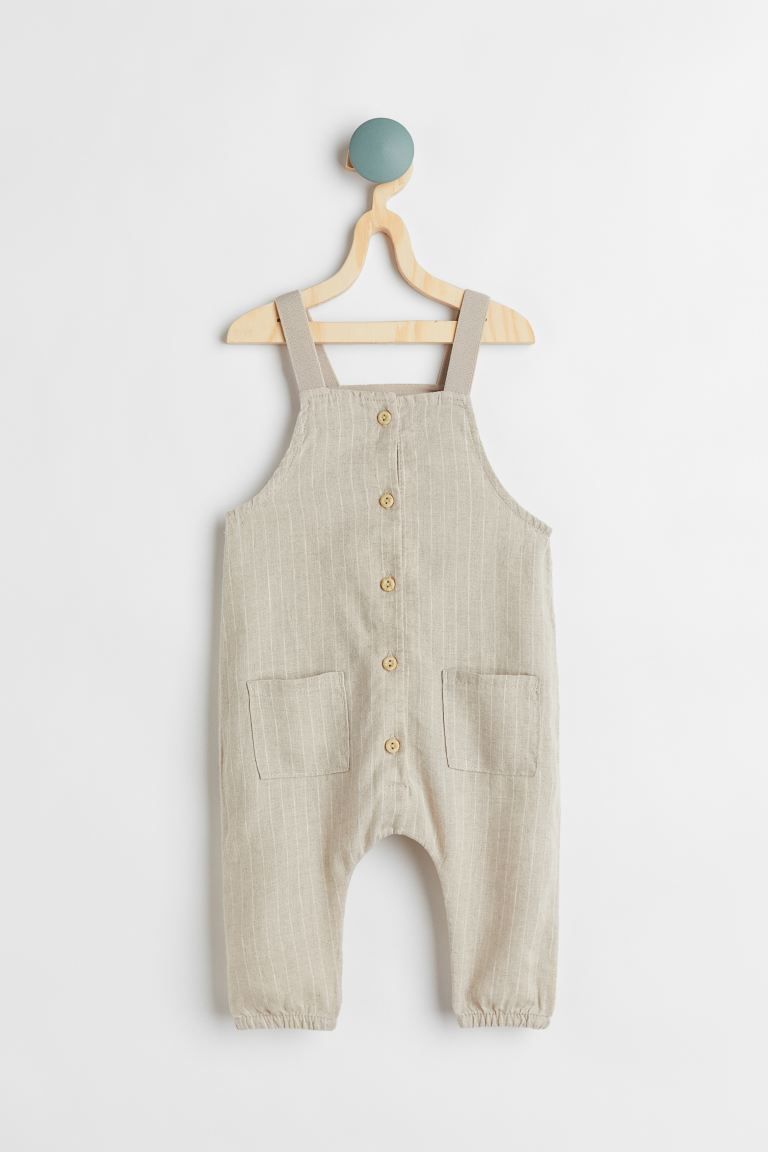 Conscious choice  Baby Exclusive. Sleeveless romper suit in linen. Wide, elasticized shoulder str... | H&M (US + CA)