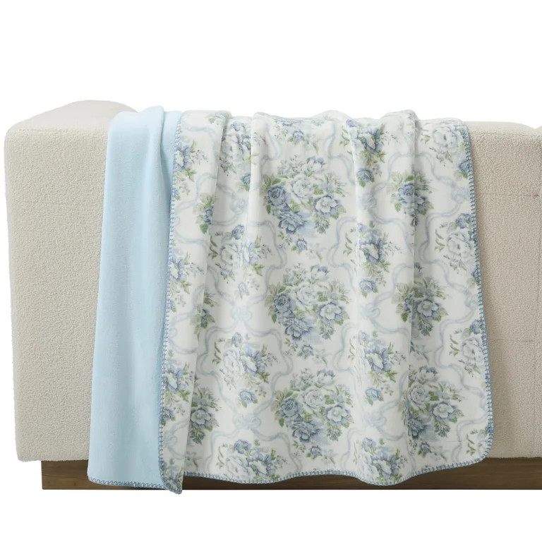 Paris Hilton Luxe Plush Oversized Reversible Blue Floral Coquette Throw | Walmart (US)