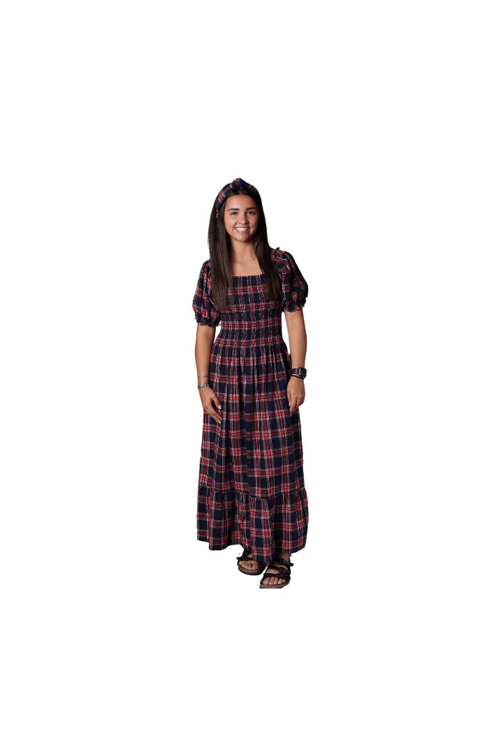 Christmas Navy Tartan Plaid Matching Mom Dress | The Smocked Flamingo