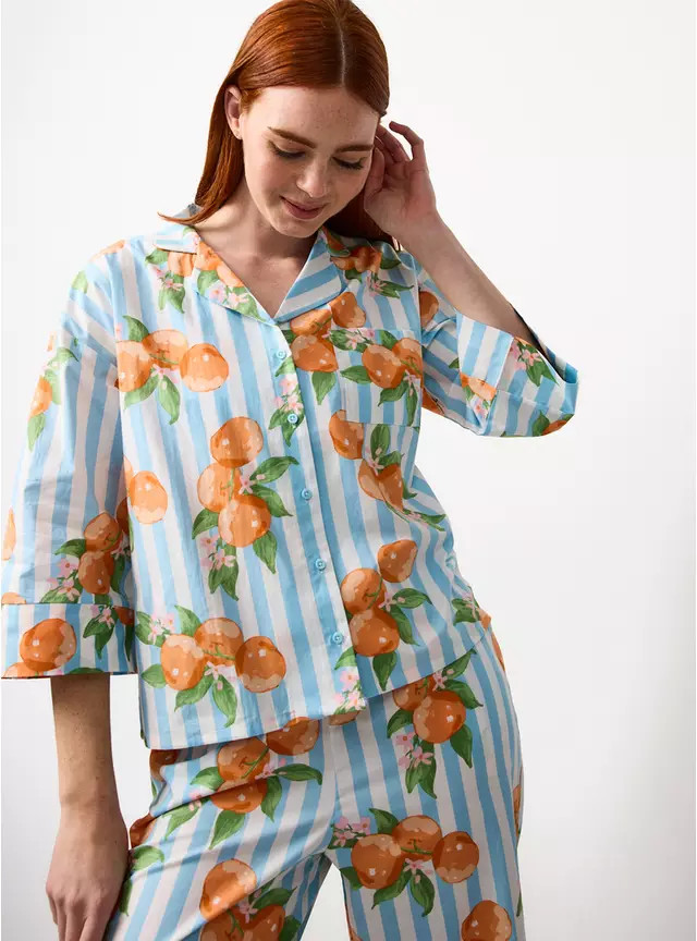 Buy Blue Stripe Orange Print Traditional Pyjamas 16 | Pyjamas | Tu | Tu Clothing