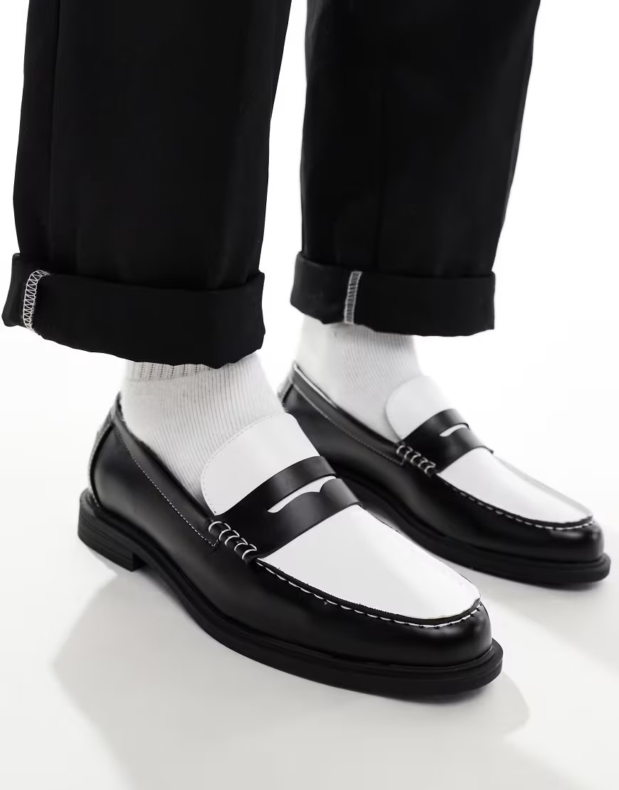 ASOS DESIGN penny loafers in black and white-Multi | ASOS (Global)