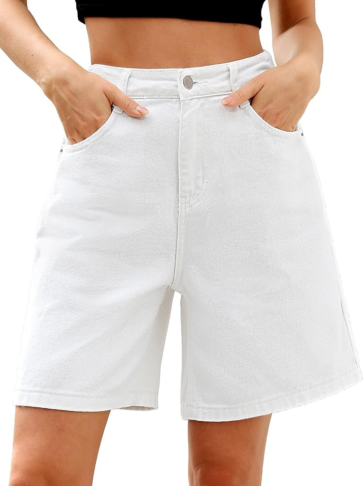 ELLEVEN Bermuda Jorts Baggy Jean Shorts - Casual Loose Fit Wide Leg Knee Length Denim Shorts with... | Amazon (US)