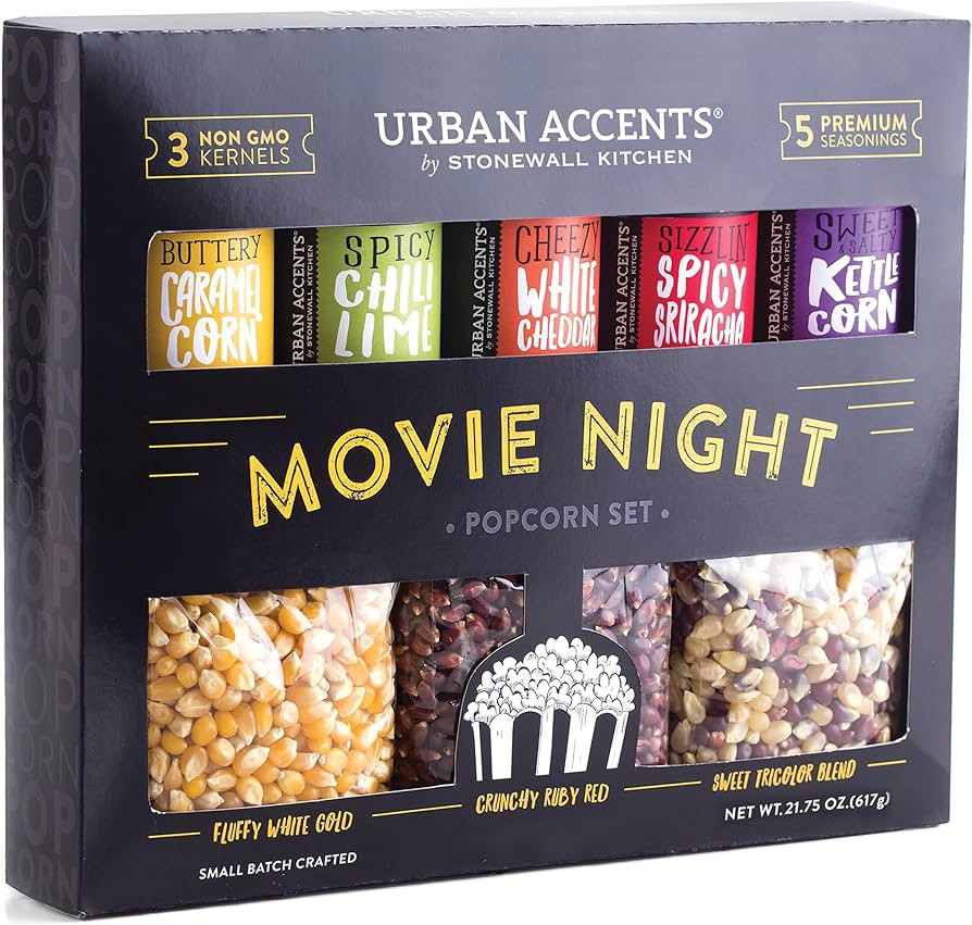 Urban Accents Movie Night Popcorn Gift Set – Includes 3 Gourmet Popcorn Kernel Varieties & 5 Fl... | Amazon (US)