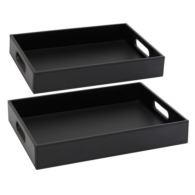 Juvale Set of 2 Black Leather Decorative Rectangle Serving Trays with Handles for Coffee Table & ... | Target