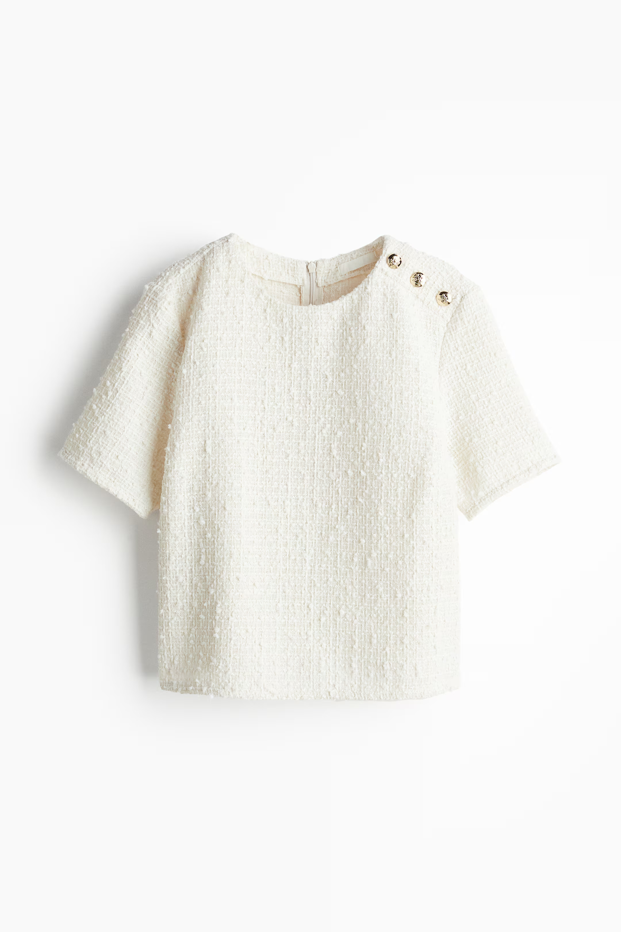 Bouclé blouse - Round neck - Short sleeve - White - Ladies | H&M GB | H&M (UK, MY, IN, SG, PH, TW, HK)