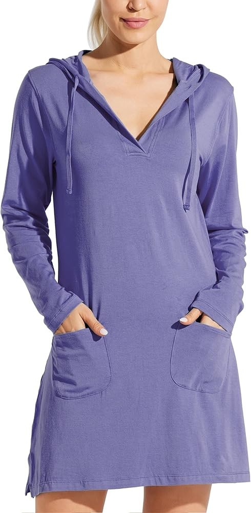 Willit Women's Long Sleeve Cotton Swim Cover Up UPF 50+ SPF Dress Hooded with Pockets Sun Protection Beach Coverup | Amazon (US)