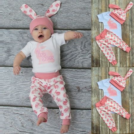 Newborn Baby Girl Boy Cartoon First Easter 3D Bunny Outfits Romper Hat Pants Set Fragarn | Walmart (US)