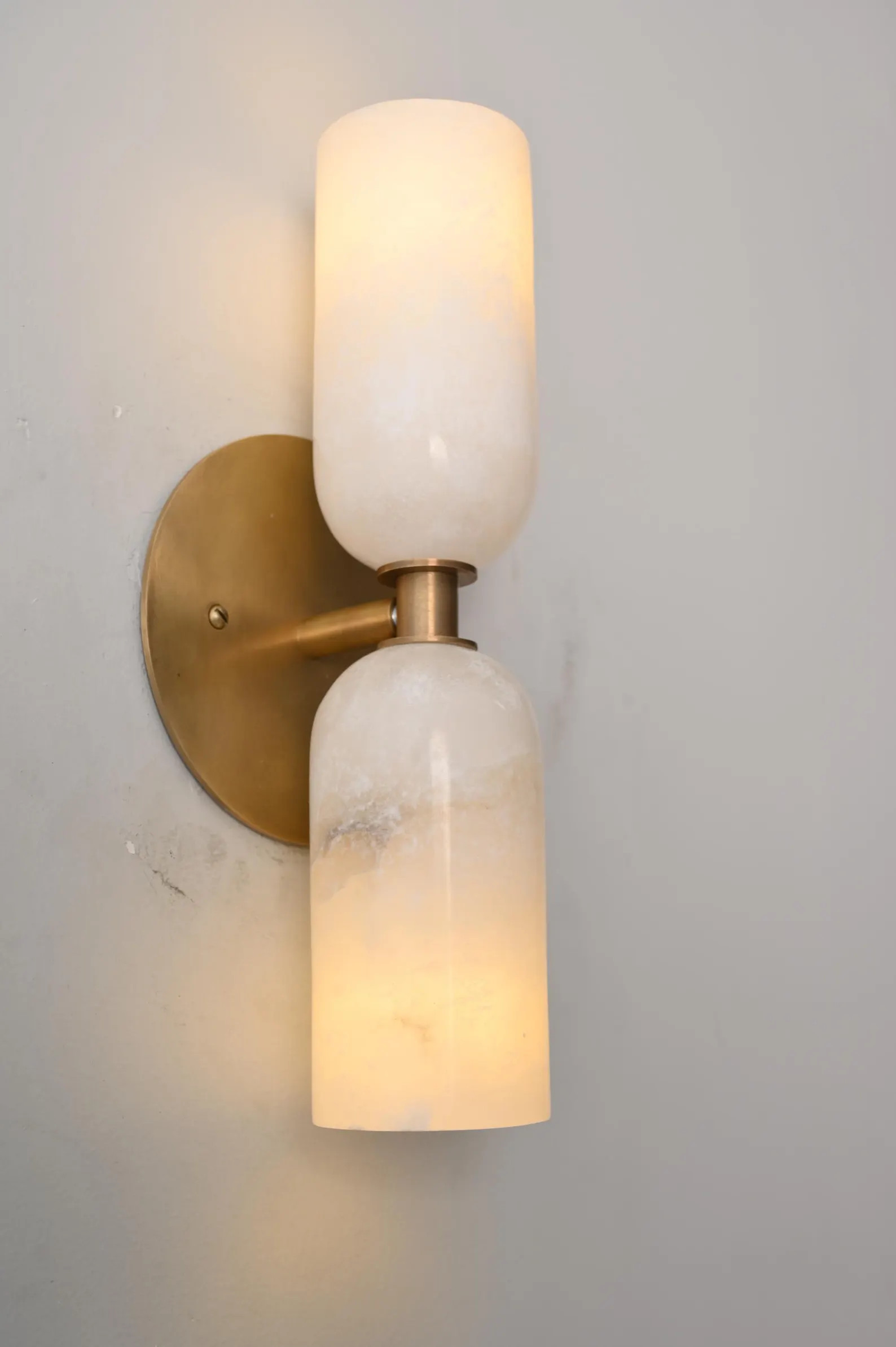Handcrafted Brass Double Wall Sconce | Alabaster Bathroom Vanity Light | Mid Century Modern Wall ... | Etsy (Global)