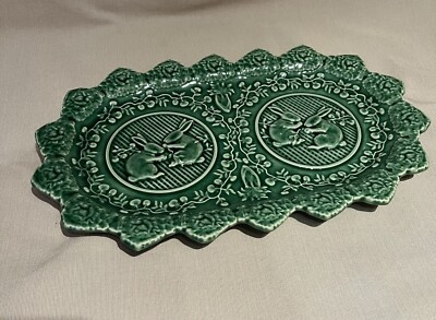 Bordallo Pinheiro Portugal Green Bunny Rabbit Easter Dish Platter Tray 13x8  | eBay | eBay US