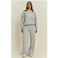 Grey Marl Rib Panel Wide Leg Joggers | PrettyLittleThing UK