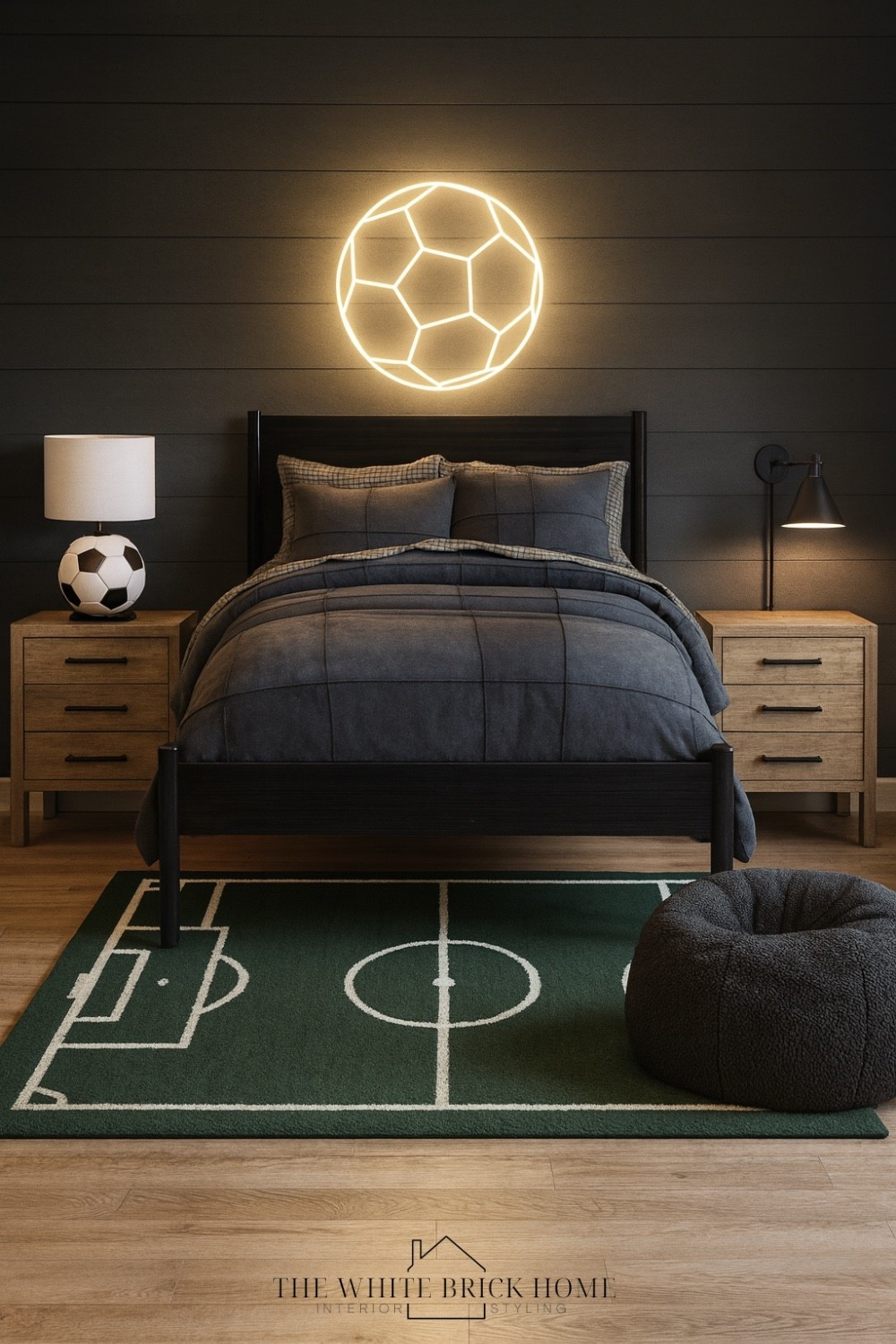 This modern soccer themed bedroom scores big style points with this glowing soccer light, a fun mix of cozy and sporty personality! 
🖤🖤
Boys room, boys bedroom, kids room, kids bedroom, boys room rug, boys room nightstand, boys room bean bag, boys room bedding, boys room wall art, boys room wall decor, boys room table lamp, boys room lamp, boys room nightstand, boys room design, boys room sports, soccer, soccer bedroom, soccer themed room, boys room sports, boys room soccer, soccer wall light, area rug, pottery barn, Wayfair 


#LTKSeasonal #LTKHome #LTKKids