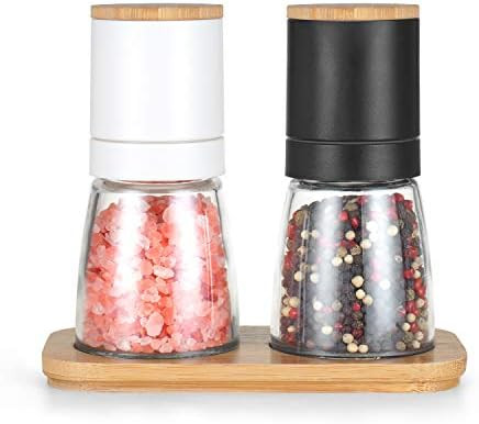 Vucchini Salt and Black Pepper Grinder Set - Bamboo Lid and Wood Stand Refillable Sea Salt Grinder S | Amazon (US)