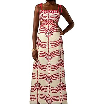 SOLY HUX Women's Summer Maxi Dress Boho Print Tie Shoulder Spaghetti Strap Cut Out Tie Back Cami ... | Amazon (US)