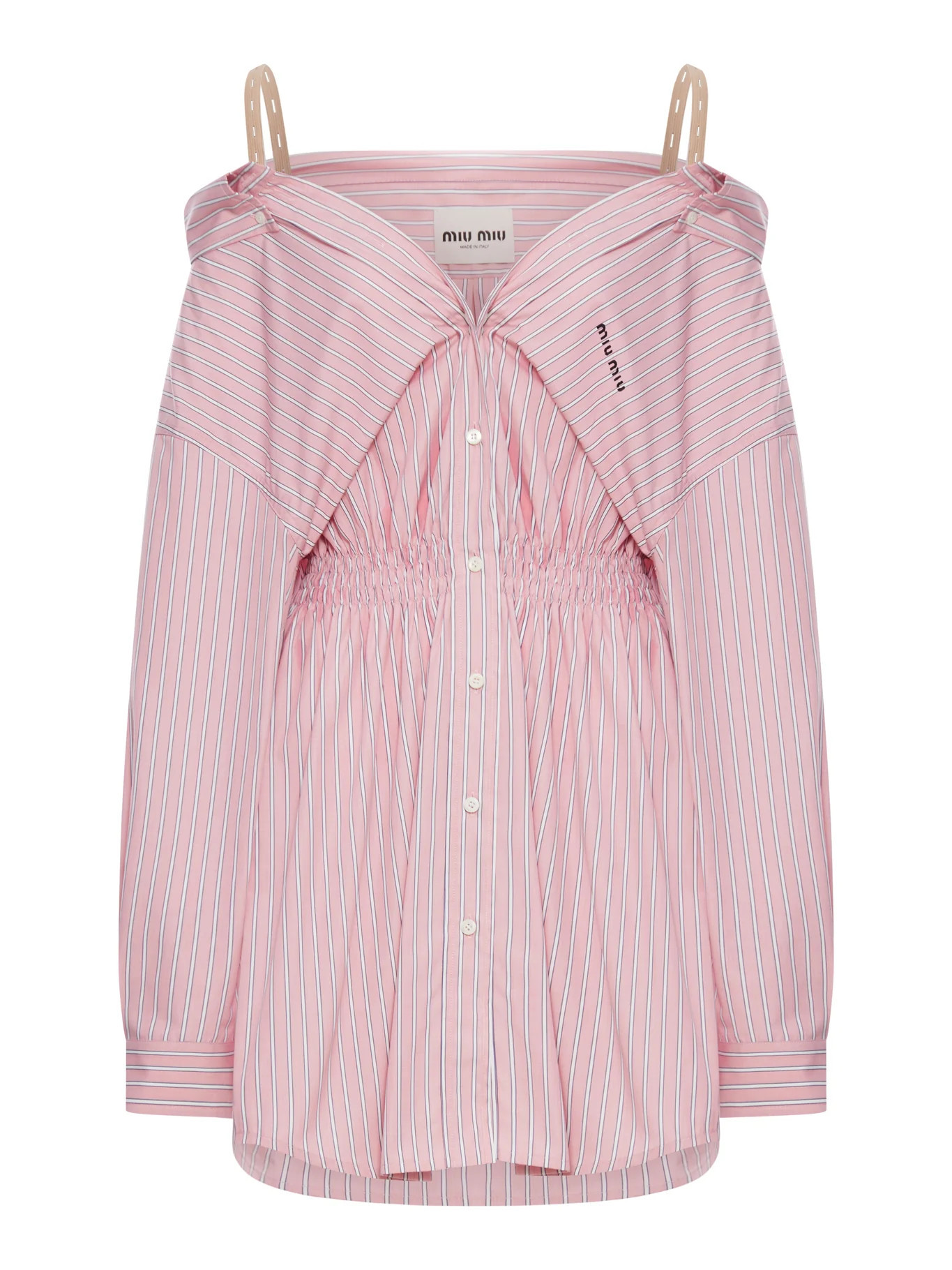 STRIPED COTTON POPLIN DRESS WITH MIU MIU LOGO - Miu Miu - Woman | Suitnegozi INT
