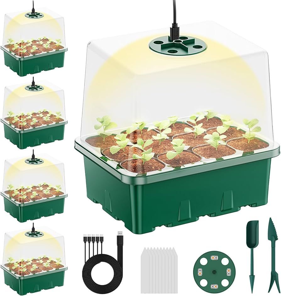 NBPLUS Seed Starter Tray with Grow Light, 5 Pack 60 Cells Seed Starter kit with Humidity Dome and... | Amazon (US)