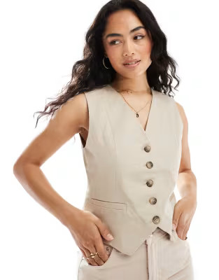 Selected Femme linen touch waist coat in beige | ASOS (Global)