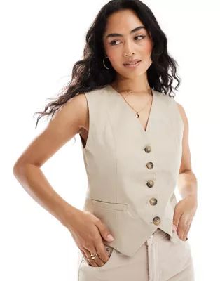 Selected Femme linen touch waist coat in beige | ASOS (Global)