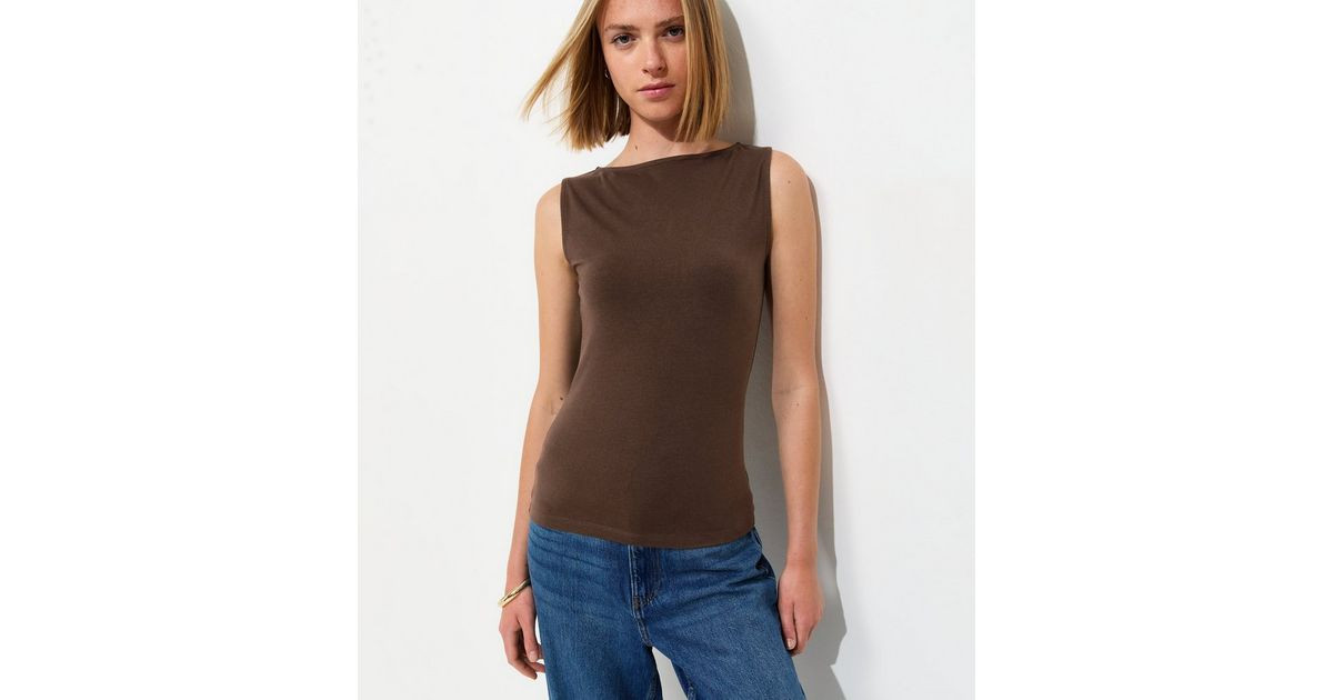 Dark Brown Cotton Rich Slash Neck Vest Top | New Look | New Look (UK)