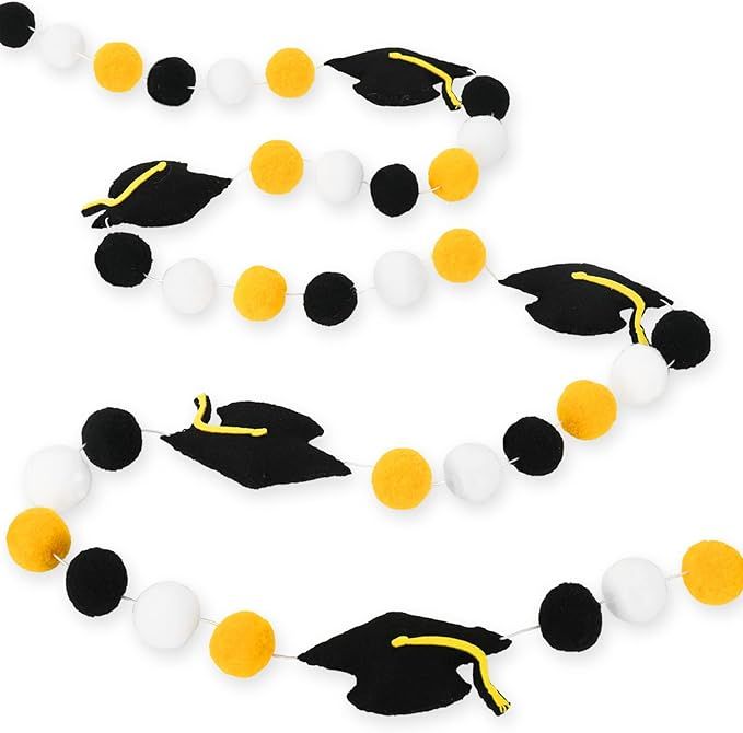 Whaline Graduation Cap Felt Ball Garland 3D Graduation Hat Pom Pom Garland Class of 2024 Congrats... | Amazon (US)