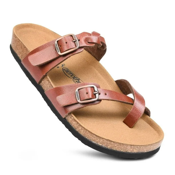 Aerothotic Women's Irenic Soft Footbed Strappy Slide Sandals - Walmart.com | Walmart (US)