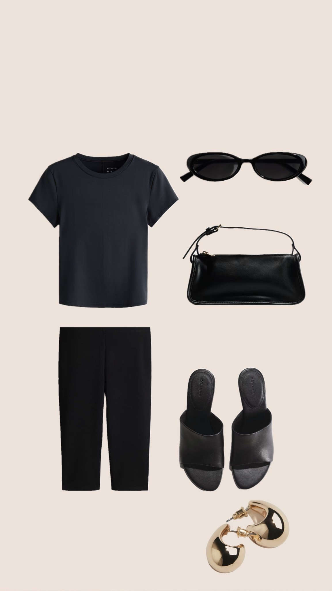 Chic and effortless black Capri pants outfit featuring a fitted black T-shirt, black sandals, a shoulder bag, statement sunglasses and gold hoop earrings. A minimalist city look perfect for late summer, everyday wear, coffee dates and warm-weather days. Easy outfit inspiration for a capsule wardrobe and elevated casual style.

#LTKFashionMonth #LTKsummer