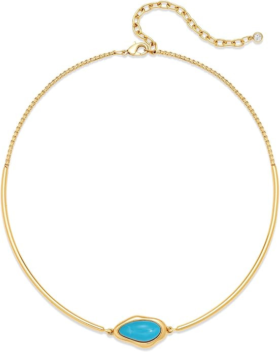 WOWORAMA Gold Choker Collar Necklaces for Women Minimalist Wire Choker Necklace with White Blue G... | Amazon (US)