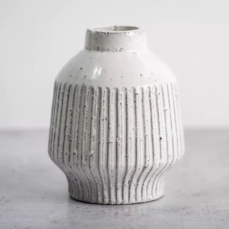 New! White Glaze Ribbed Terracotta Vase, 10 in. | Kirkland's Home