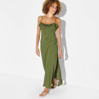 Women's Ruffle Trim Maxi Slip Dress - Wild Fable™ Brown Floral S | Target