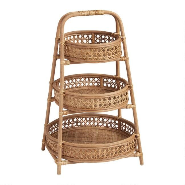 Round Natural Rattan Cane 3 Tier Farrah Storage Tower | World Market