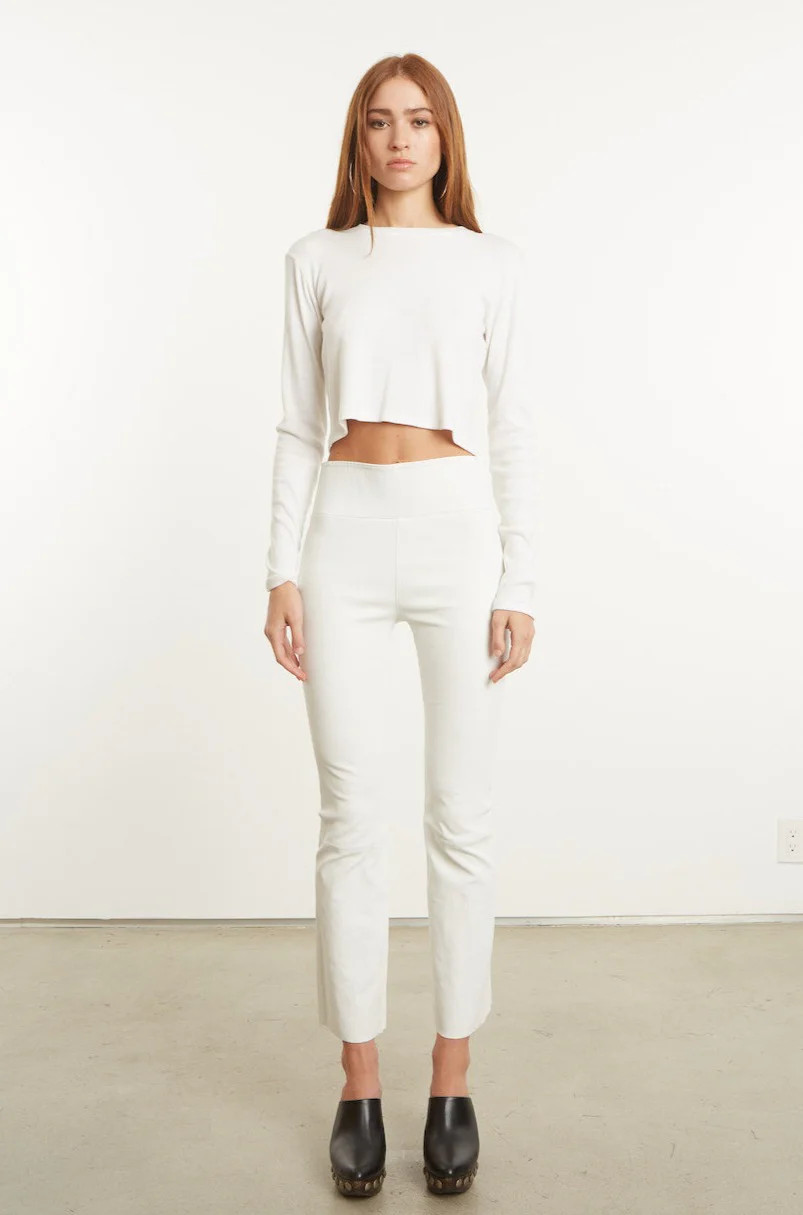 White Leather Ankle Flare Leggings | SPRWMN