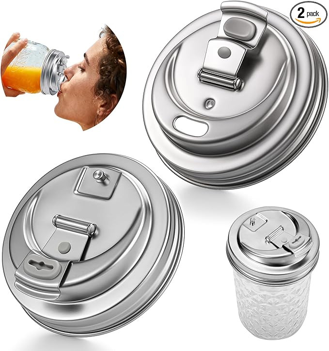 Palksky Mason Jar Drinking Lids,Stainless Steel Wide Mouth Mason Jar Sip Lid accessories,Anticrac... | Amazon (US)