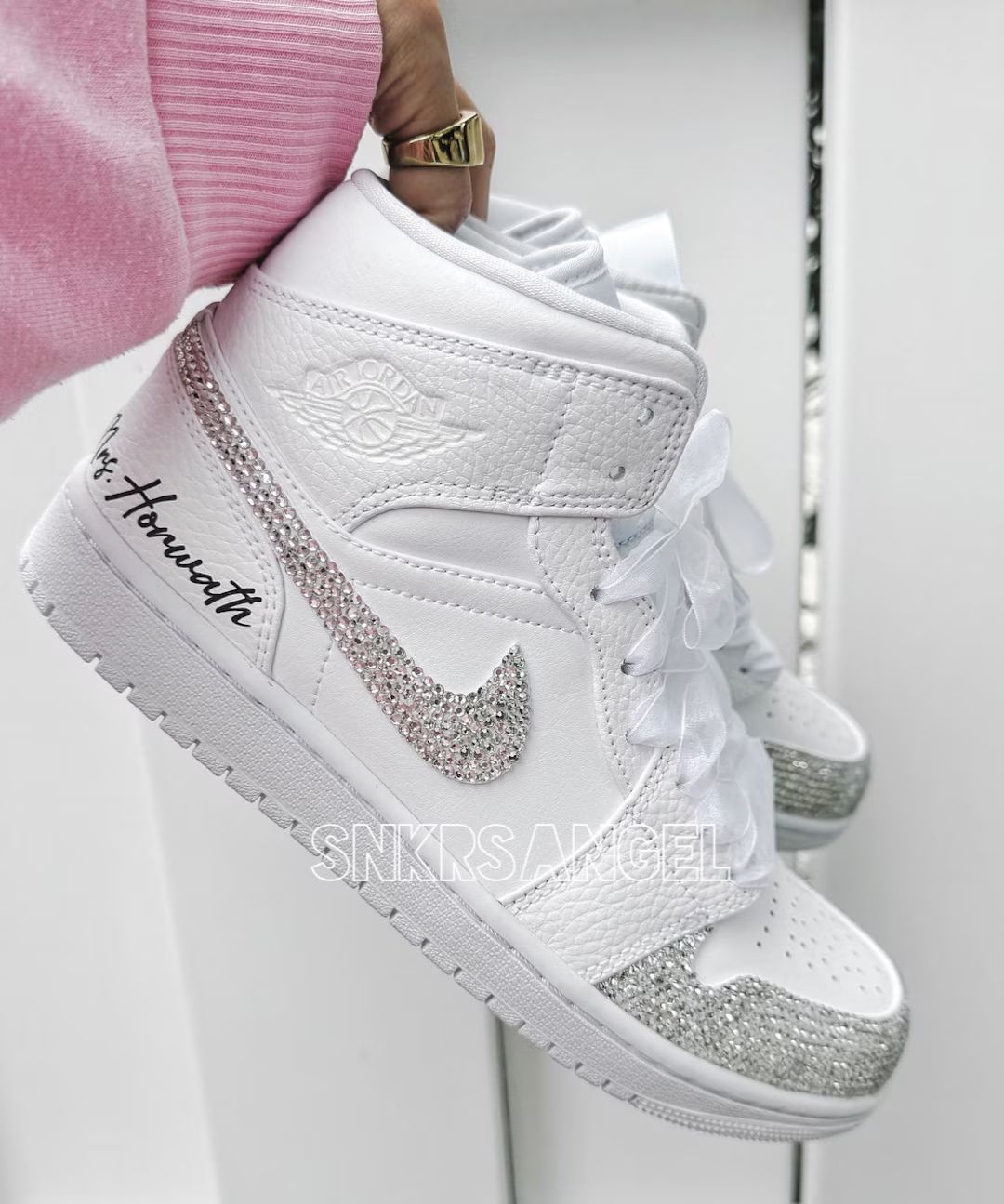 Wedding Air Jordan 1 Mid Bride Sneakers Mrs Shoes Rhinestone Crystal Bling Bridal Sneakers - Etsy | Etsy (US)