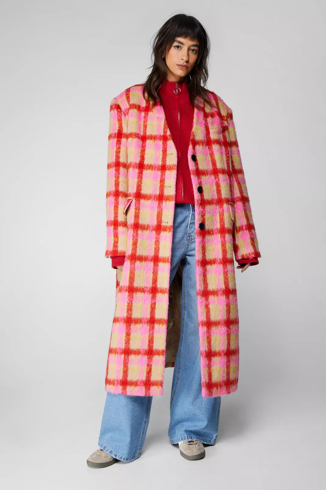 Premium Neon Plaid Tailored Duster Coat | Nasty Gal US